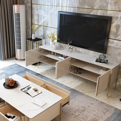 Modern Fluted Gold Finish TV Entertainment Unit with Storage for 80-inch Televisions
