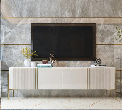 Modern Fluted Gold Finish TV Entertainment Unit with Storage for 80-inch Televisions