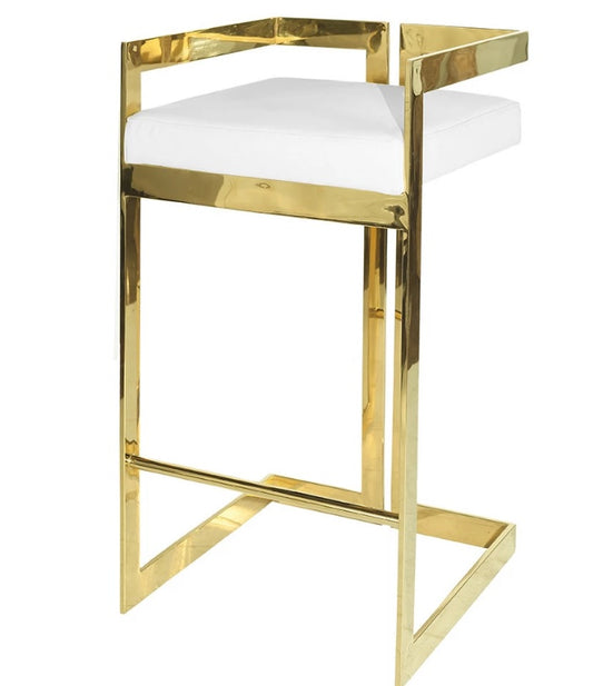 Emerson Modern Gold Finish Bar Stool with Plush White Cushion for Dining