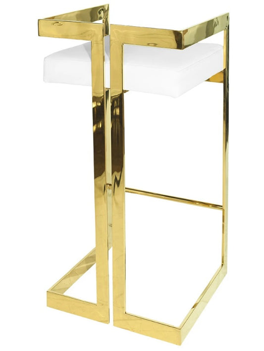 Emerson Modern Gold Finish Bar Stool with Plush White Cushion for Dining