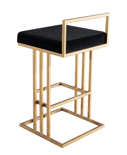 Luxurious Trevi Black Velvet Counter Stool with Gold Steel Frame and Footrest