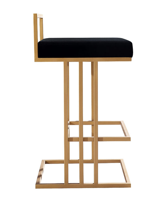 Luxurious Trevi Black Velvet Counter Stool with Gold Steel Frame and Footrest