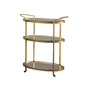 Luxurious Antique Gold Finish Rolling Bar Cart with Glass Shelves