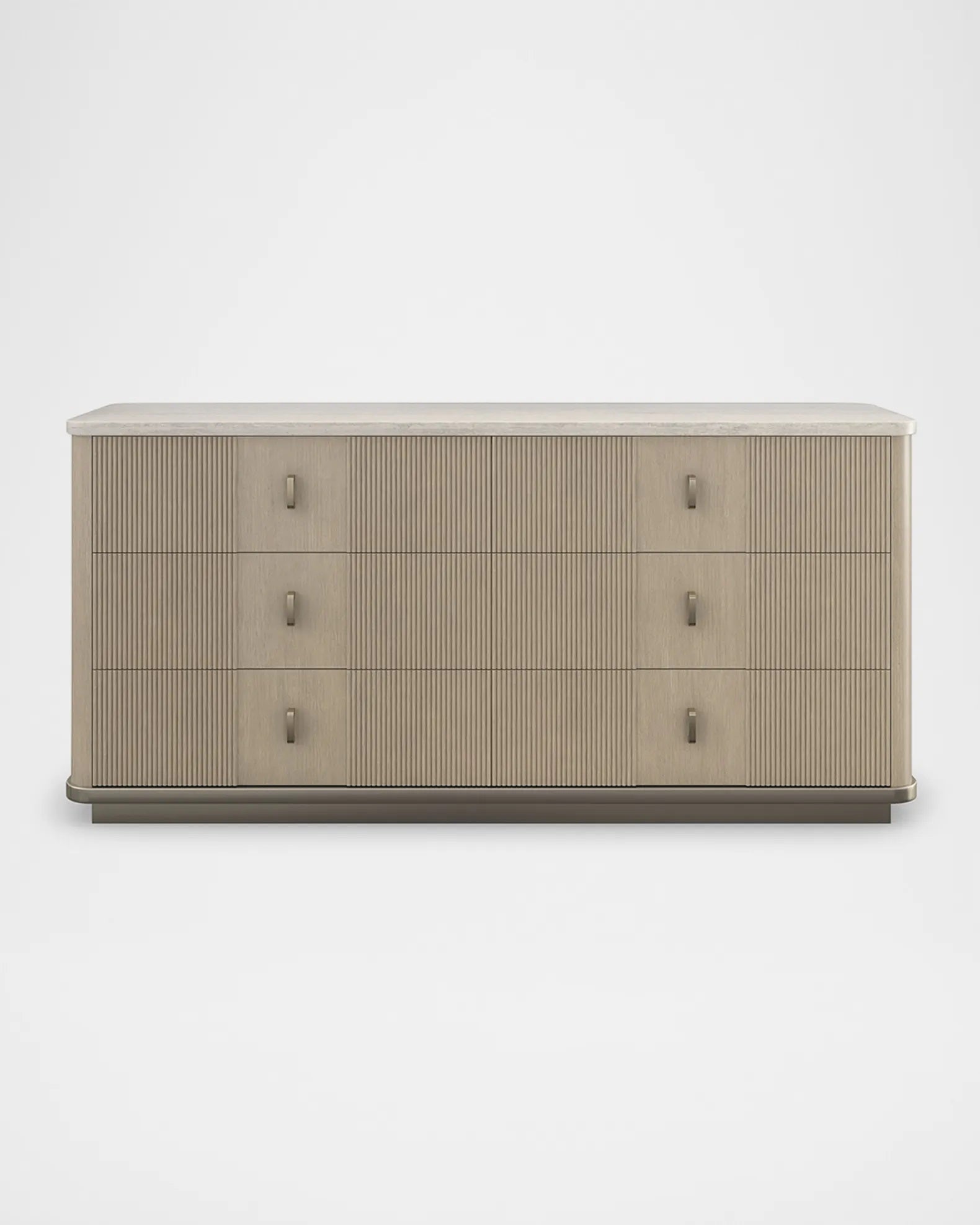 Elegant Rhythm Chest: Six Drawer Modern Oak Finish Console with Marble Top