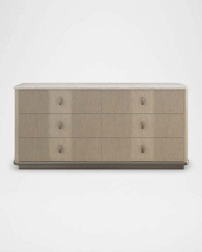 Elegant Rhythm Chest: Six Drawer Modern Oak Finish Console with Marble Top