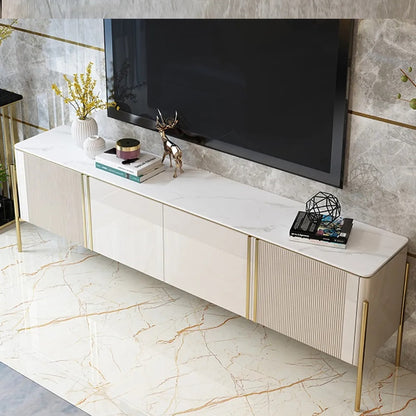 Modern Fluted Gold Finish TV Entertainment Unit with Storage for 80-inch Televisions