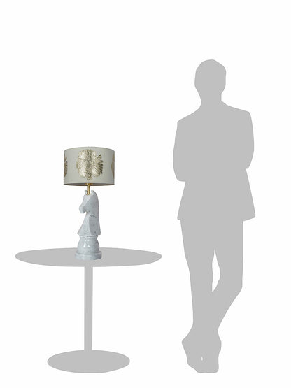 Statuario Marble Chess Knight Table Lamp with Gold Embroidered Drum Shade