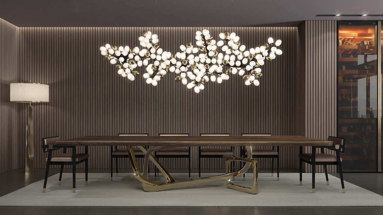 Luxury Bangle Dining Table: Modern Wood & Metal Design for 6-8 Seaters