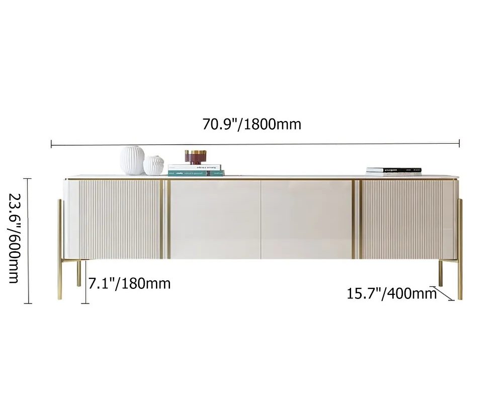 Modern Fluted Gold Finish TV Entertainment Unit with Storage for 80-inch Televisions