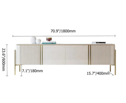 Modern Fluted Gold Finish TV Entertainment Unit with Storage for 80-inch Televisions