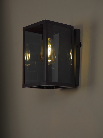 Modern Cuboid Black Steel Glass Wall Light - Indoor Outdoor Sconce Fixture