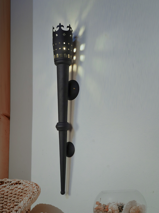 Medieval Black Steel Mashal Torch Wall Sconce Light for Royal Home Decor
