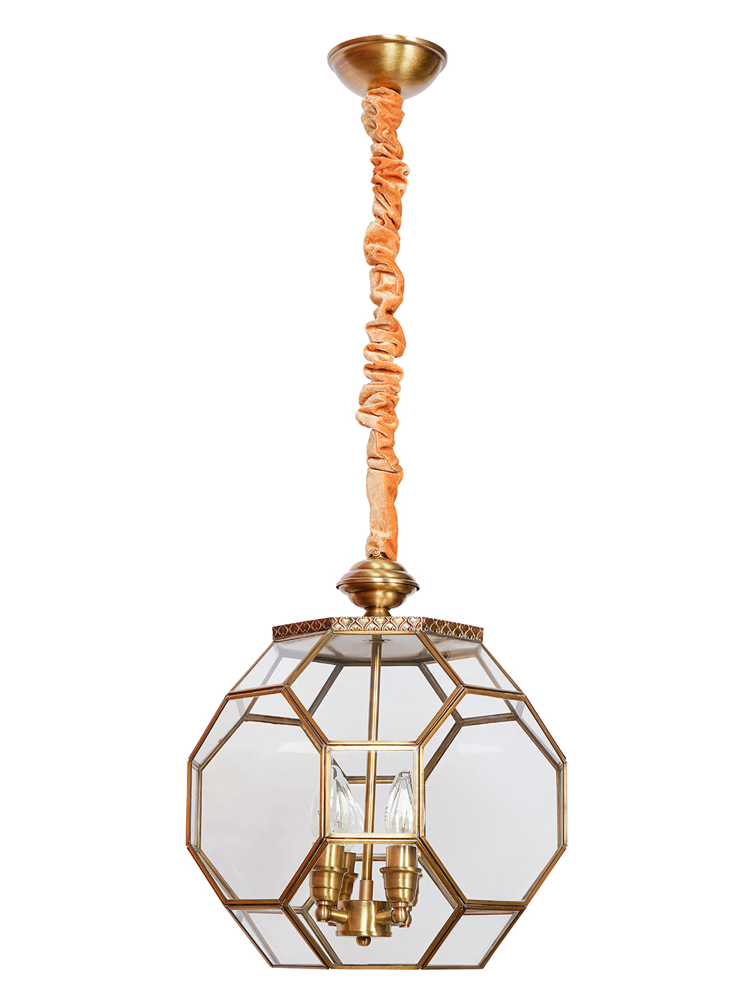 Elegant Octagonal Glass Antique Brass 4-Light Pendant Ceiling Lamp Fixture