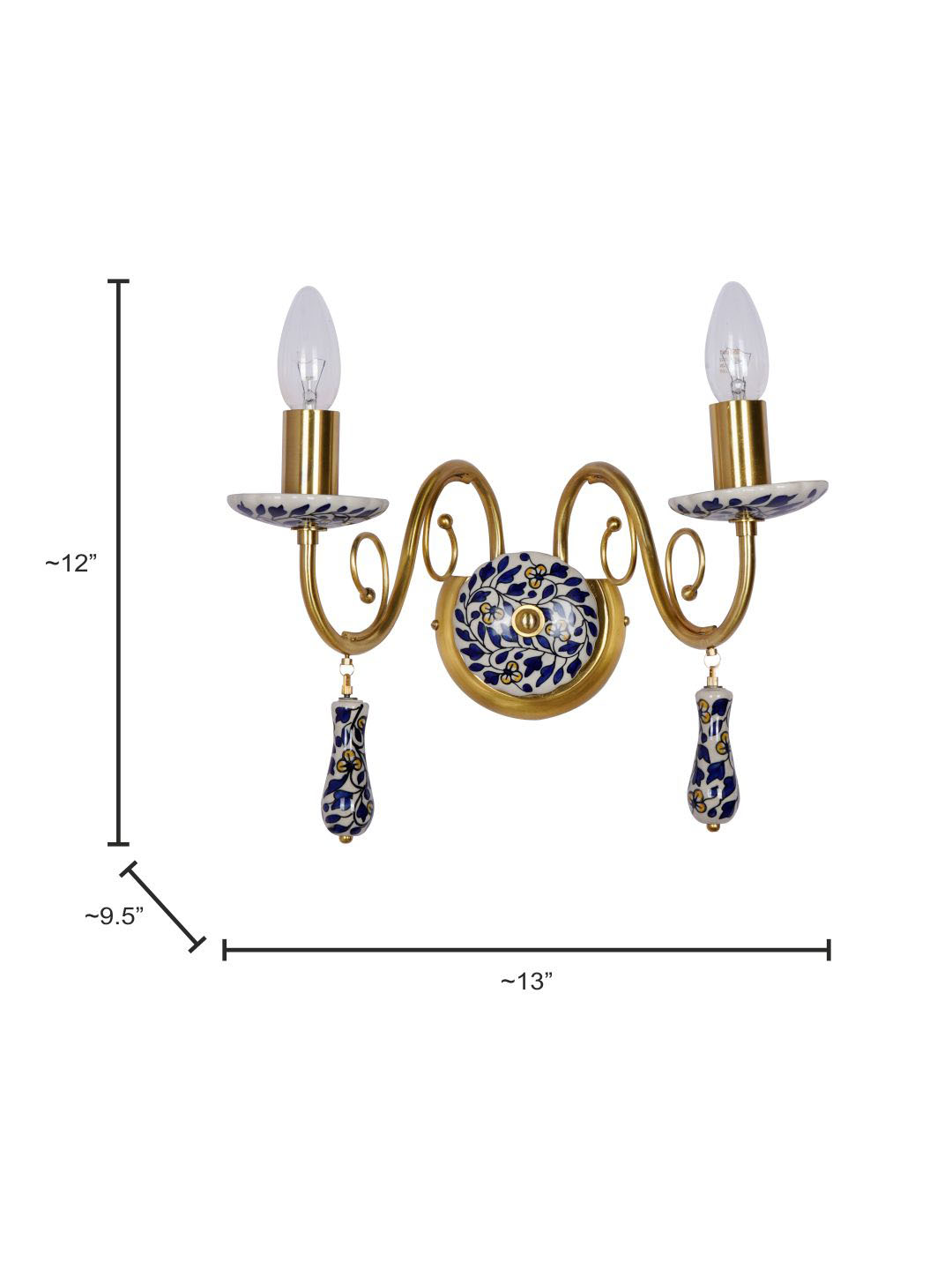 Handcrafted Blue Pottery Floral Wall Sconce: Baroque Rococo Style Ceramic Elegance