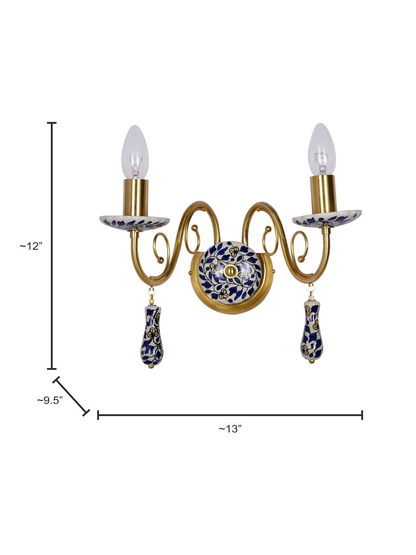 Handcrafted Blue Pottery Floral Wall Sconce: Baroque Rococo Style Ceramic Elegance