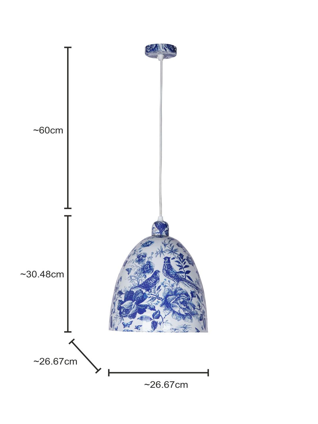 Elegant Chinoiserie Blue Pottery Bird Print Metal Bell Pendant Light for Homes