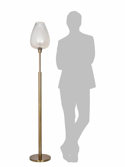 Elegant Mid-Century Golden Floor Lamp with Cut Glass Egg-Shaped Shade