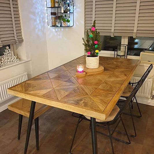 Glosy Wooden 6 Seater Folding Dining Table Only | Table for Kitchen | Dinning Room Furniture | Mango Wood, Honey Finish