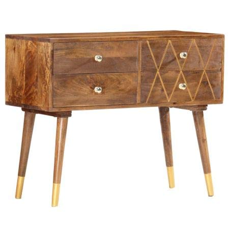 Furniture Console Desk with 4 Drawers, Mango Wood, Chestnut | Brass Inlay, One Size  In Stock