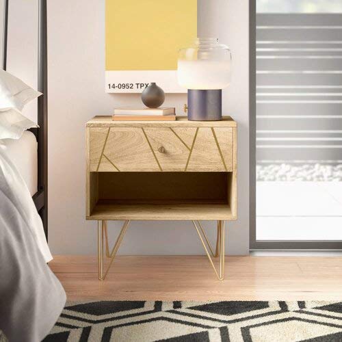 1 Drawer Nightstand Solid Wood Bedside Table for Bedroom | Bed Side Drawers Cabinet | Sheesham, Natural Honey Finish  In Stock