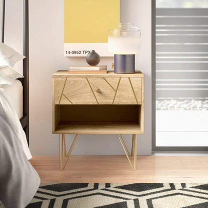 1 Drawer Nightstand Solid Wood Bedside Table for Bedroom | Bed Side Drawers Cabinet | Sheesham, Natural Honey Finish  In Stock