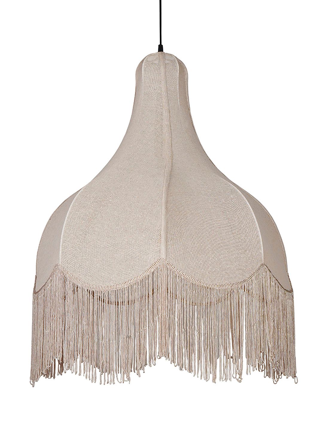 Bohemian Chic Large Beige Bell Scalloped Fabric Pendant Light with Tassels
