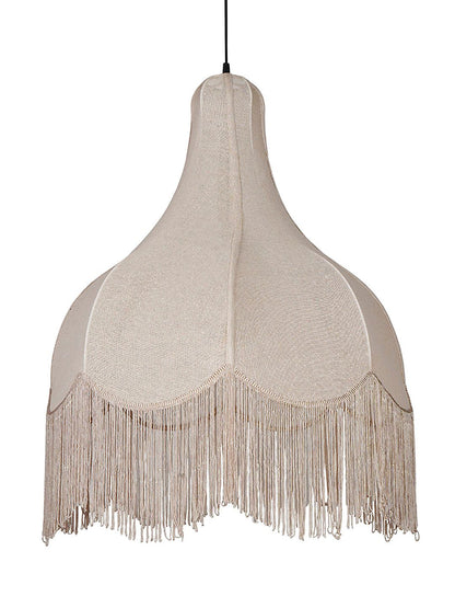 Bohemian Chic Large Beige Bell Scalloped Fabric Pendant Light with Tassels