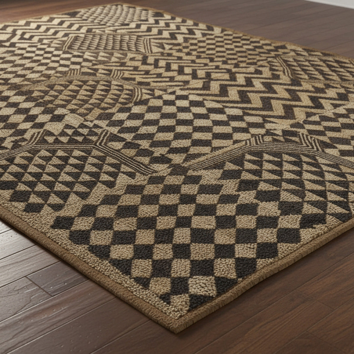 Moroccan Hand Tufted Wool Blend Carpet - Beige & Black