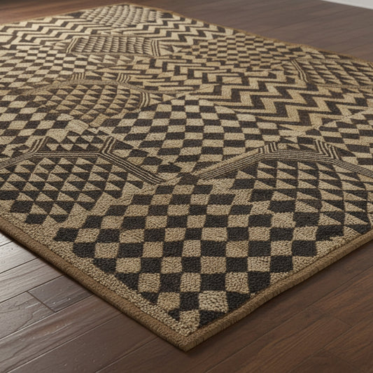 Moroccan Hand Tufted Wool Blend Carpet - Beige & Black