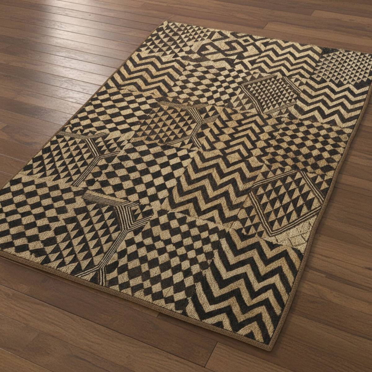 Moroccan Hand Tufted Wool Blend Carpet - Beige & Black