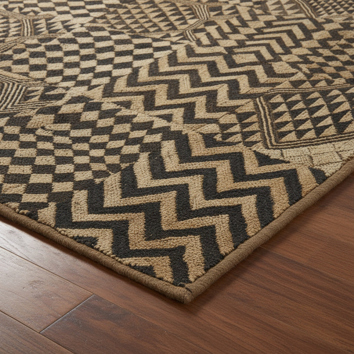 Moroccan Hand Tufted Wool Blend Carpet - Beige & Black