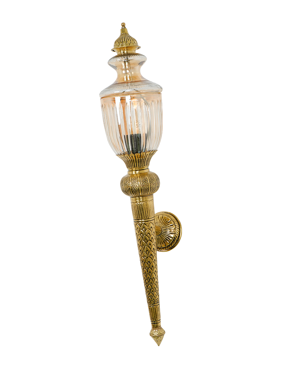 Classic Mashaal Antique Brass Wall Sconce with Cut Glass Trophy Top