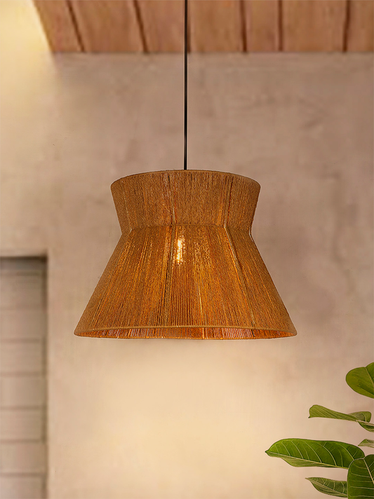 Handcrafted Bohemian Raffia Hourglass Pendant Light – Natural Woven Ceiling Lamp