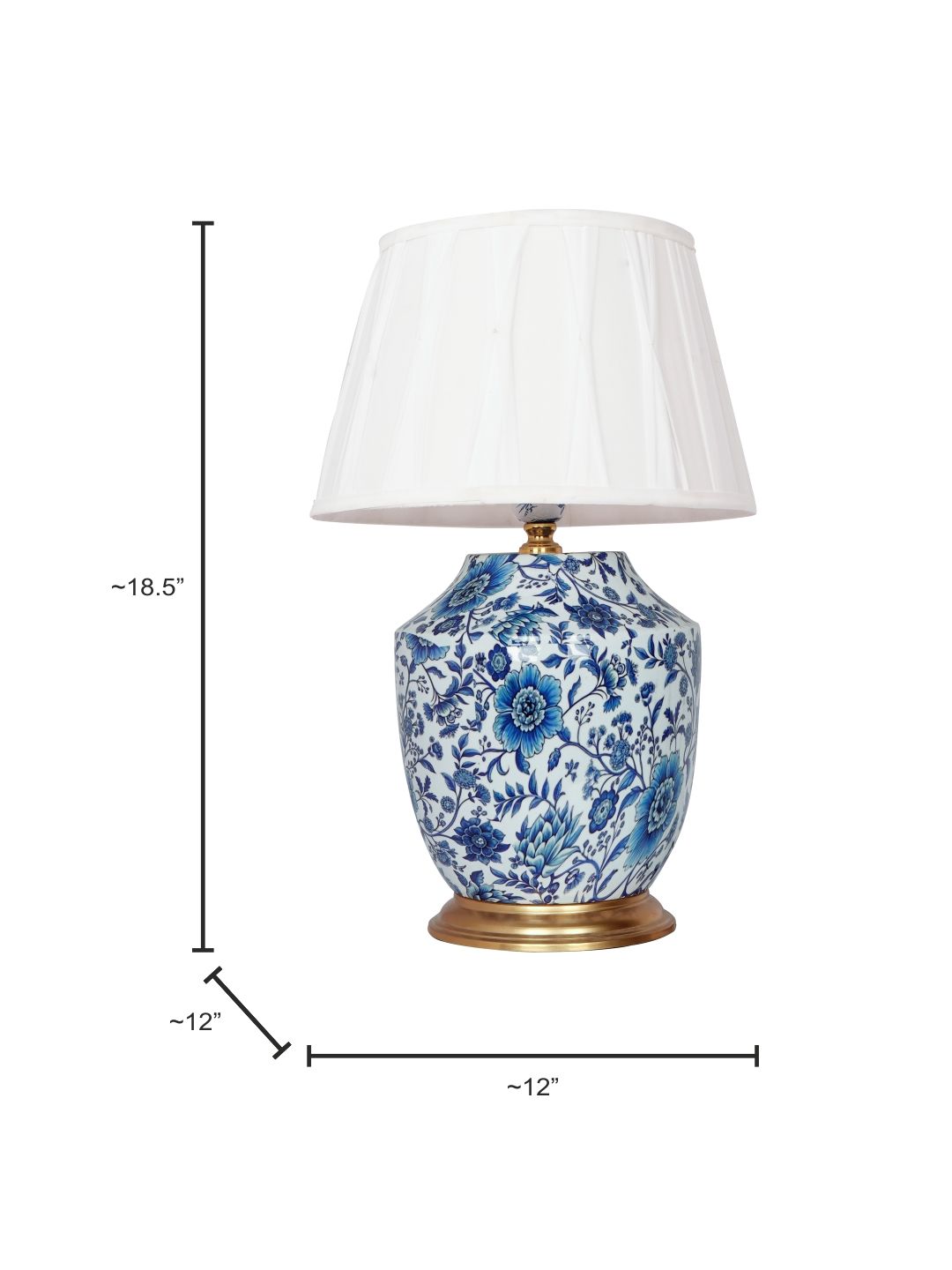 Elegant Chinoiserie Blue Pottery Table Lamp with Ivory Pleated Shade