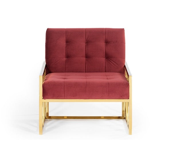 Elegant Gold Finish Luxe Velvet Lounge Chair with Tufted Cushions