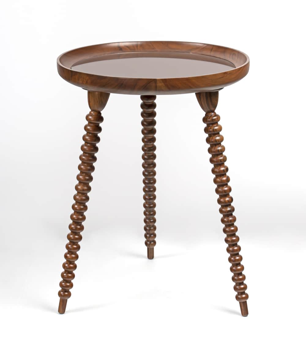 Elegant Trio Walnut Side Table with Polished Glass Top