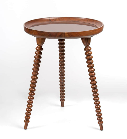 Elegant Trio Walnut Side Table with Polished Glass Top