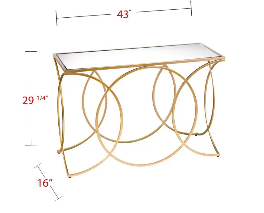 Chic Mirrored Gold Geometric Console Table for Entryway, Living Room, Sofa Accent
