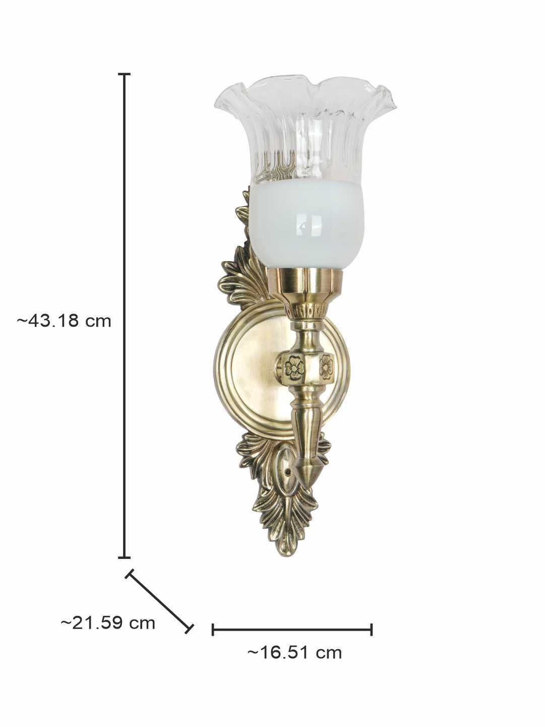 Classic Aluminium Torch Wall Sconce: Antique Brass Finish, Half-White Borosilicate Glass