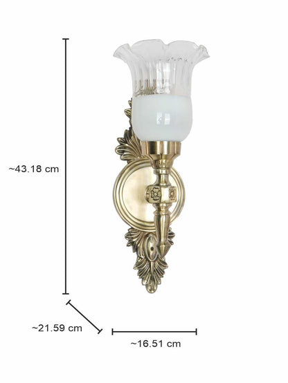 Classic Aluminium Torch Wall Sconce: Antique Brass Finish, Half-White Borosilicate Glass
