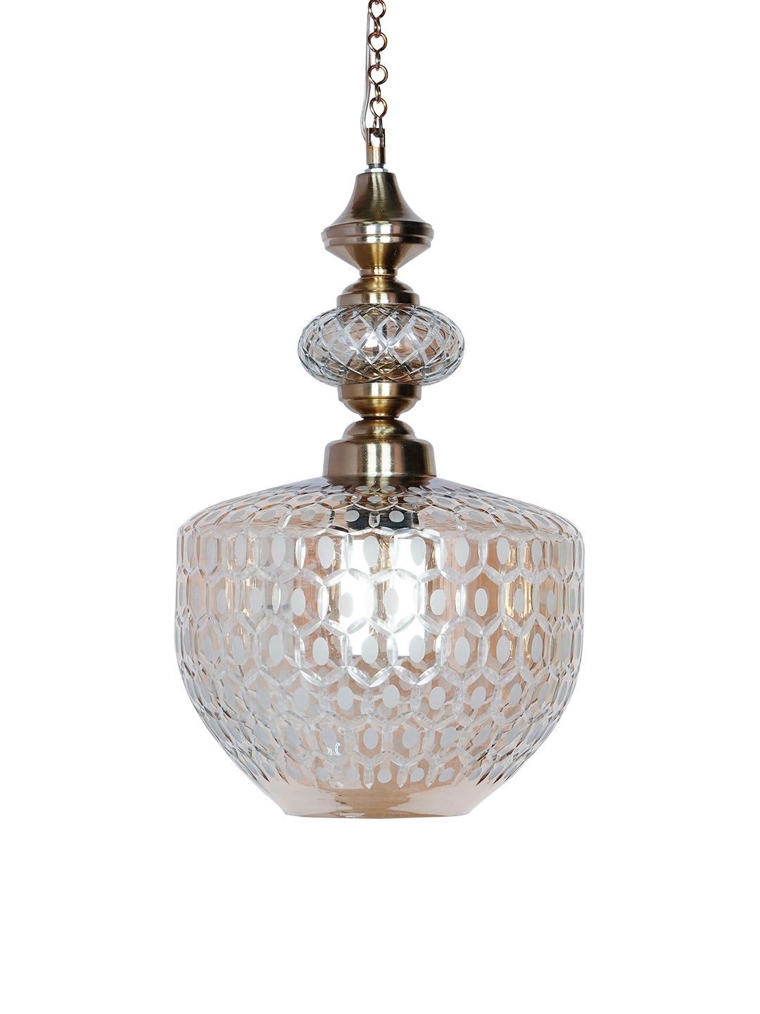 Elegant Golden Honeycomb Cut Glass Pendant Light for Dining, Living, Kitchen