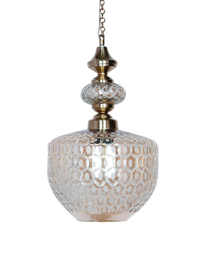 Elegant Golden Honeycomb Cut Glass Pendant Light for Dining, Living, Kitchen
