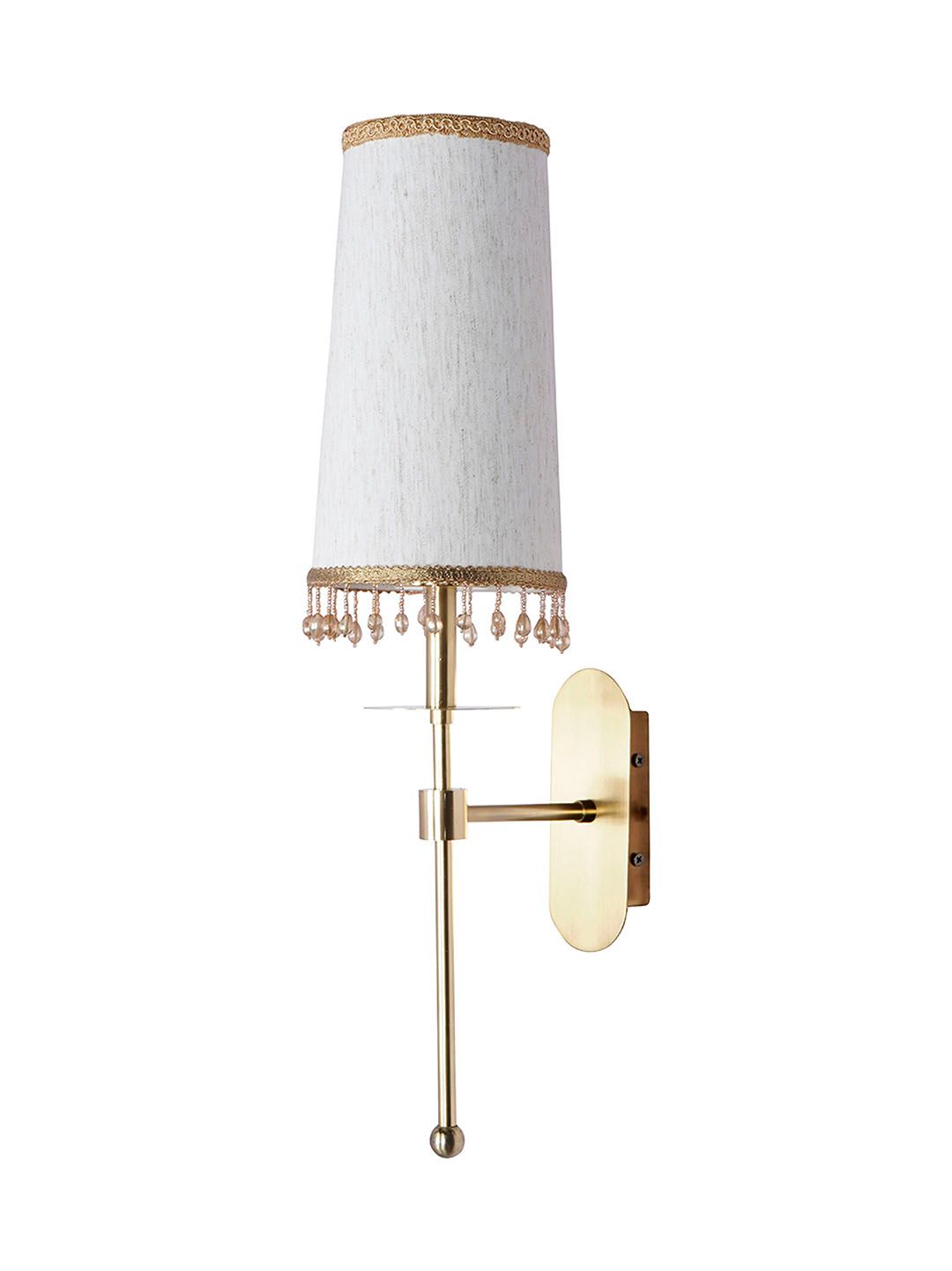 Elegant Antique Brass Long Arm Wall Sconce with Beaded Tassel Shade