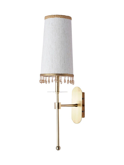 Elegant Antique Brass Long Arm Wall Sconce with Beaded Tassel Shade