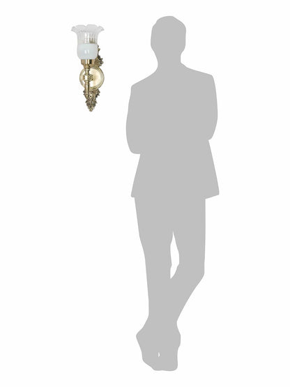 Classic Aluminium Torch Wall Sconce: Antique Brass Finish, Half-White Borosilicate Glass