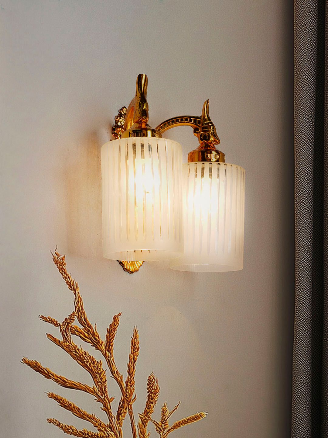 Elegant Gold Traditional Double Wall Sconce with Frosted Hand-Cut Glass