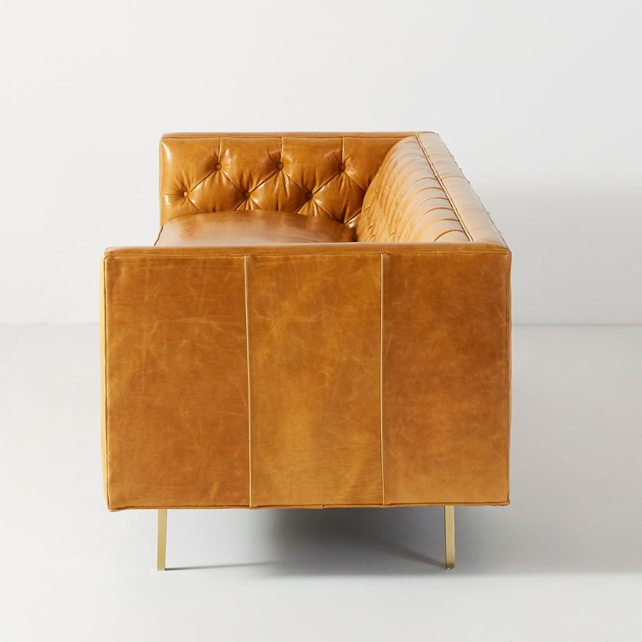 Mina Premium Leather Two-Cushion Sofa – Yellow Verman Finish