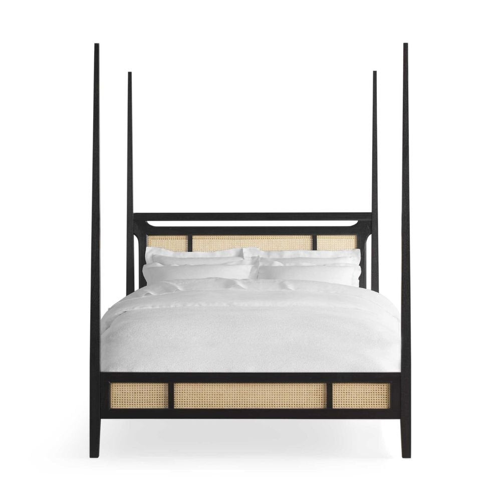 Premium Brock Cane Poster Bed with Walnut Finish