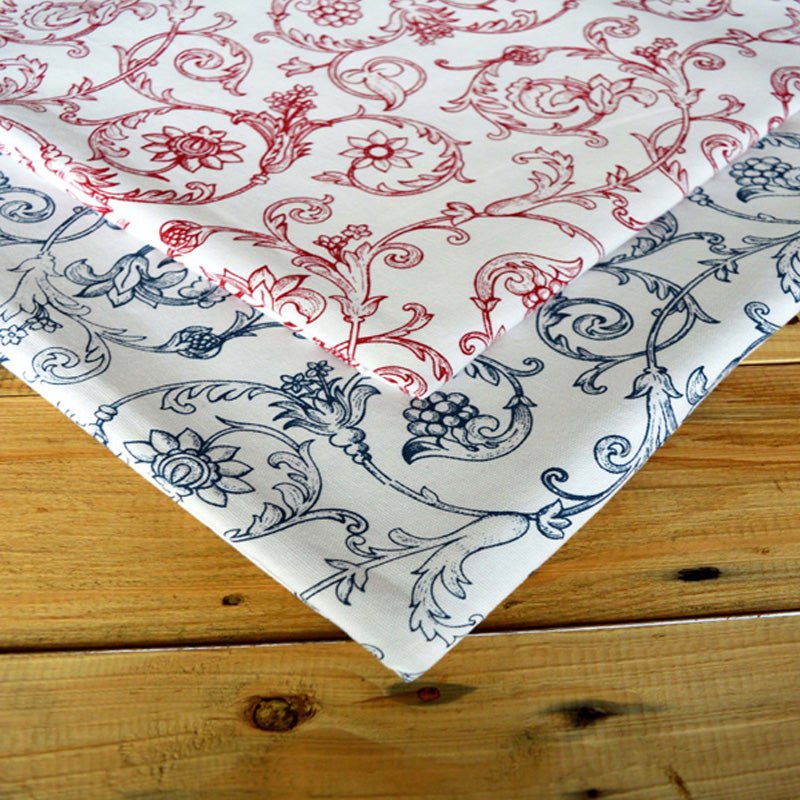 Blue & White Victorian Swirl Print Cotton Tablecloth | 1-Inch Hem | 3 Sizes