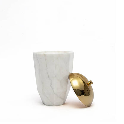 White Marble Facet Canisters Set of Two with Brass Lid